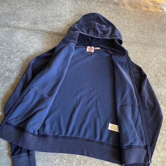 Vintage Y2K Juicy Couture KARMA Heart Velour Track Jacket Hoodie Small Blue USA - Picture 5 of 10